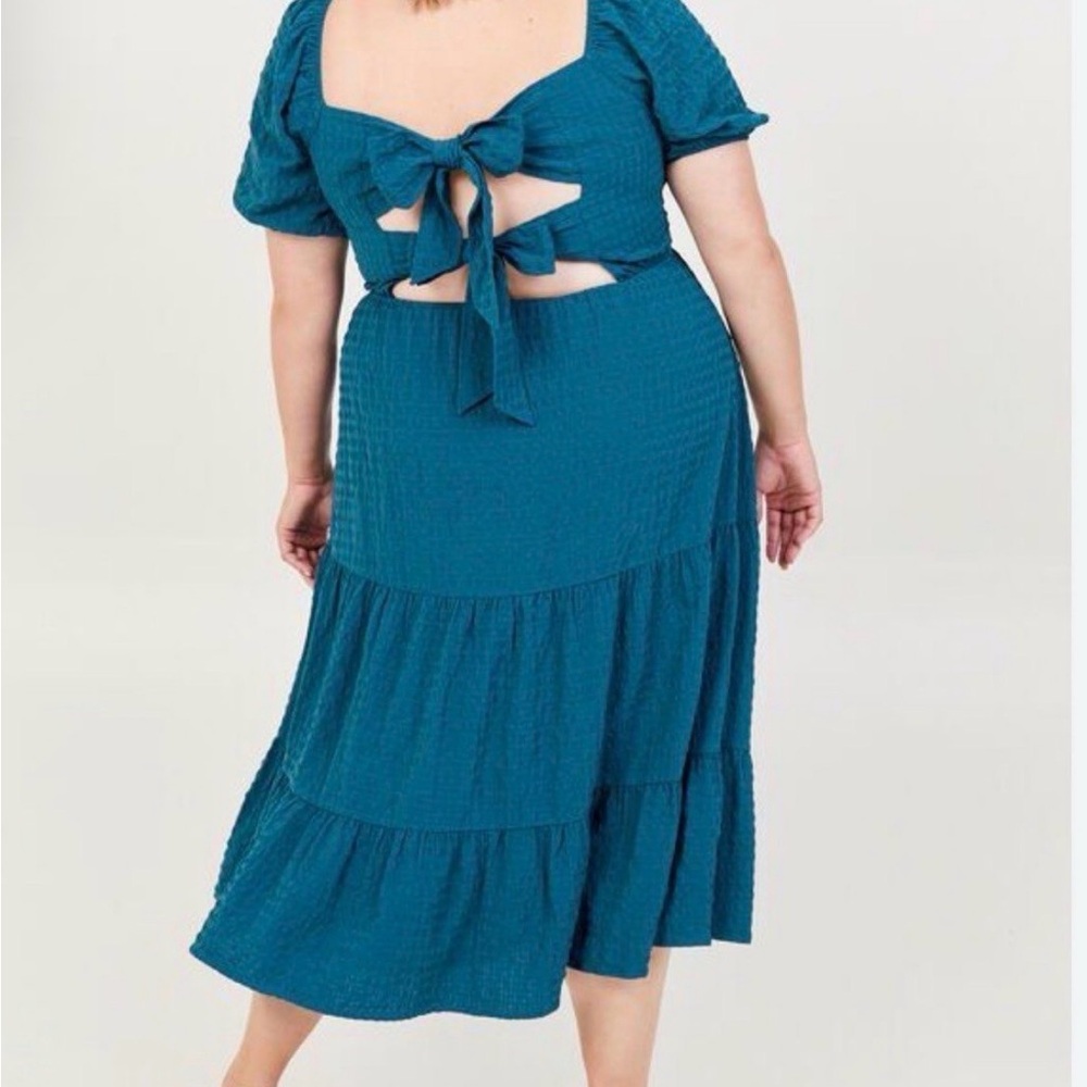 Arula Teal Midi Dress with Tie back